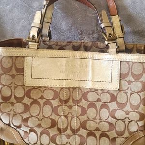 Coach women's Gold Leather and  classic Canvas handbag